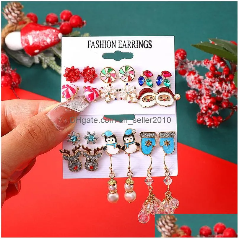 Stud 4-6Pairs Women Christmas Earring Set Cute Festive Jewelry Mix Stud Dangle Crystal Tassel Earrings For Drop Delivery Jewelry Earri Dhon6