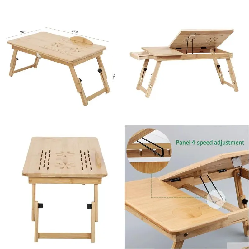 Bamboo furniture Laptop Stand Foldable Desk Notebook Table Height Adjustable Computer Bed Tray