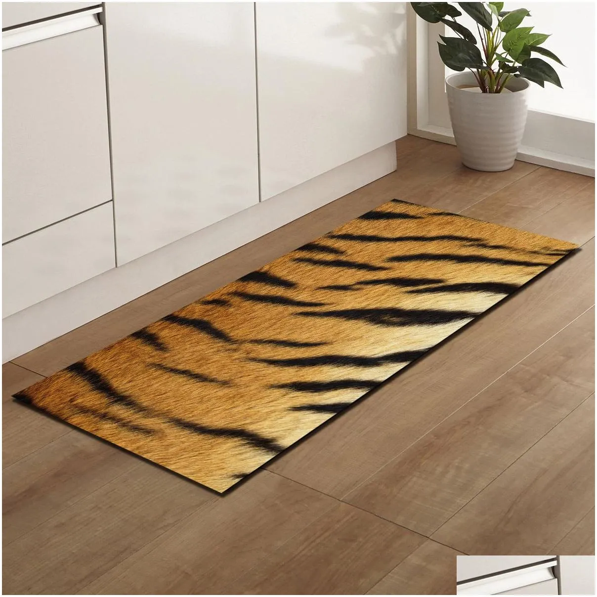 Antiskid Mat for Kitchen Floor Long Door Mat 3D cow tiger animal fur printed Kitchen Rug Non-Slip Bedroom Bedside Mats 210317