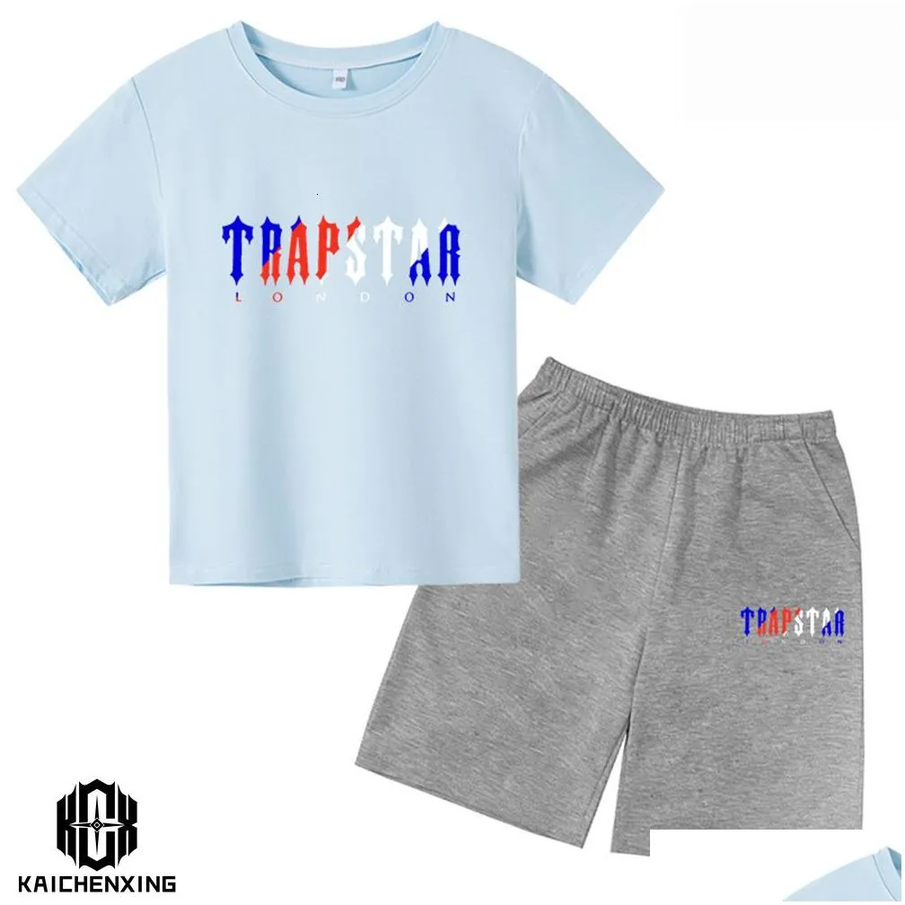 Clothing Sets Brand TRAPSTAR Tshirt Kids Clothes Boy Tracksuit Set Harajuku Tops Tee Funny Hip Hop Color T ShirtBeach Casual Shorts Sets