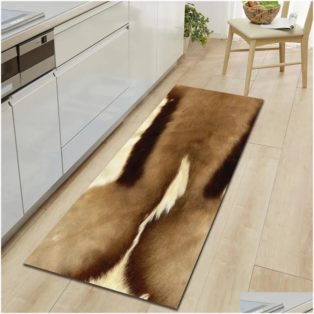 Antiskid Mat for Kitchen Floor Long Door Mat 3D cow tiger animal fur printed Kitchen Rug Non-Slip Bedroom Bedside Mats 210317