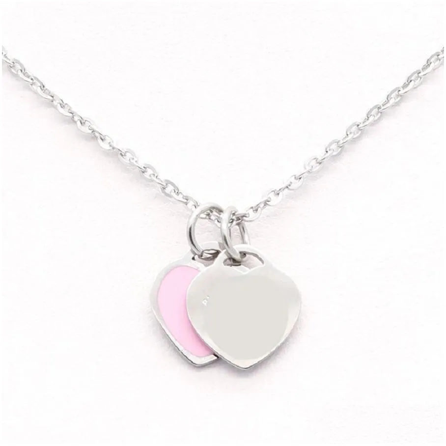 necklace designers woman stainless steel two hearts pink green pendant jewelry on the neck valentine day christmas gifts for girlfriend jewelry heart