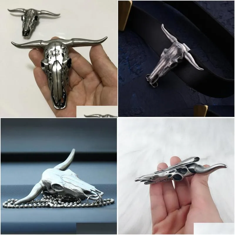 Outdoor Gadgets Cow Skull Cutter Faux For Emergency Survival Stainless Steel Belt Buckle Pendant Handy Tool 230621