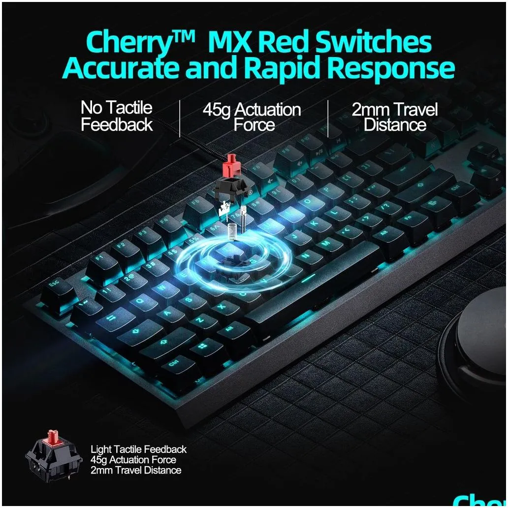 Thunderobot KG5104 Cherry MX Mechanical Gaming Keyboard, N-key Rollover, 10Modes Light Effect Adjustment- Classic Version LED Lights games keypad ione