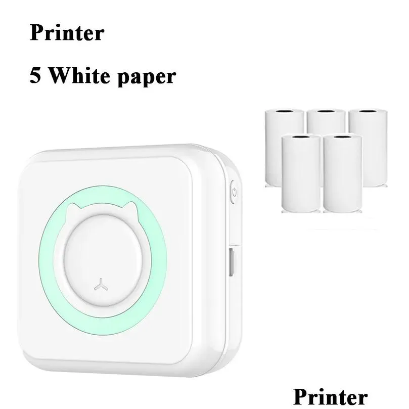 Mini Thermal Printer for Portable Wireless Bluetooth Inkless Printer with 5 Rolls of Thermal white Paper Compatible with Android/iOS