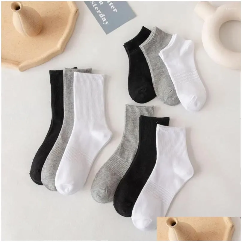 Women Socks Solid Color Black White Gray Women`s Mid-tube Spring And Summer Breathable Short-tube Medium Tube Sports Calcetines