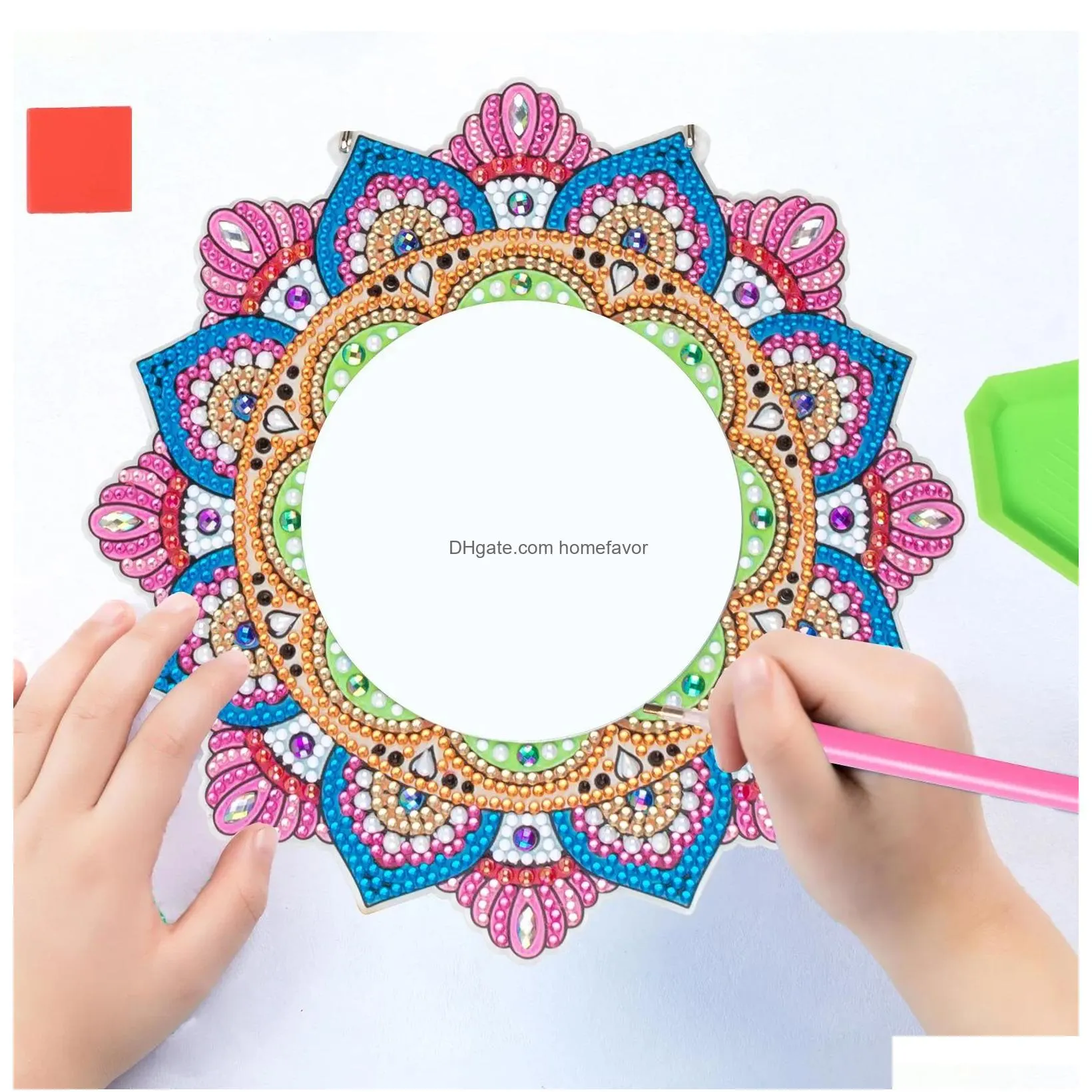 crafts diy diamond painting mirror mandala pattern rhinestone embroidery mosaic makeup mirror wall hanging ornament decor gift for