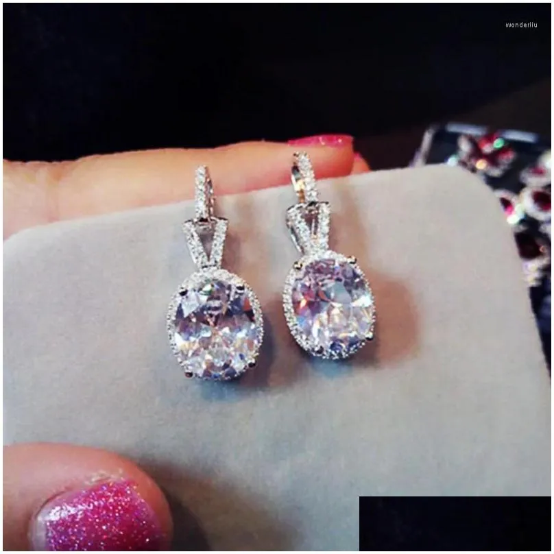 Dangle Earrings Huitan Women`s With White Cubic Zirconia Shiny Female Accessories High Quality Silver Color Fashion Jewelry