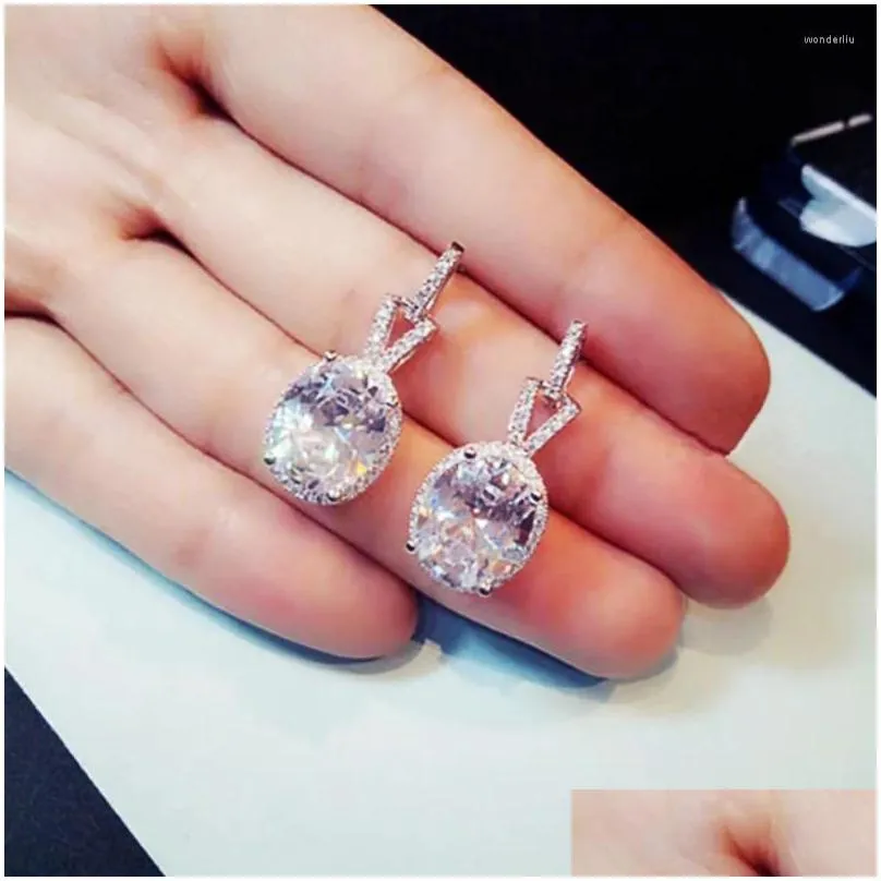 Dangle Earrings Huitan Women`s With White Cubic Zirconia Shiny Female Accessories High Quality Silver Color Fashion Jewelry