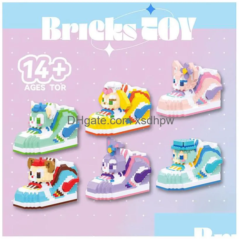 784 pieces cute cartoon model building kits mini block girls sneakers anime diy toy stress kids surprise wholesale