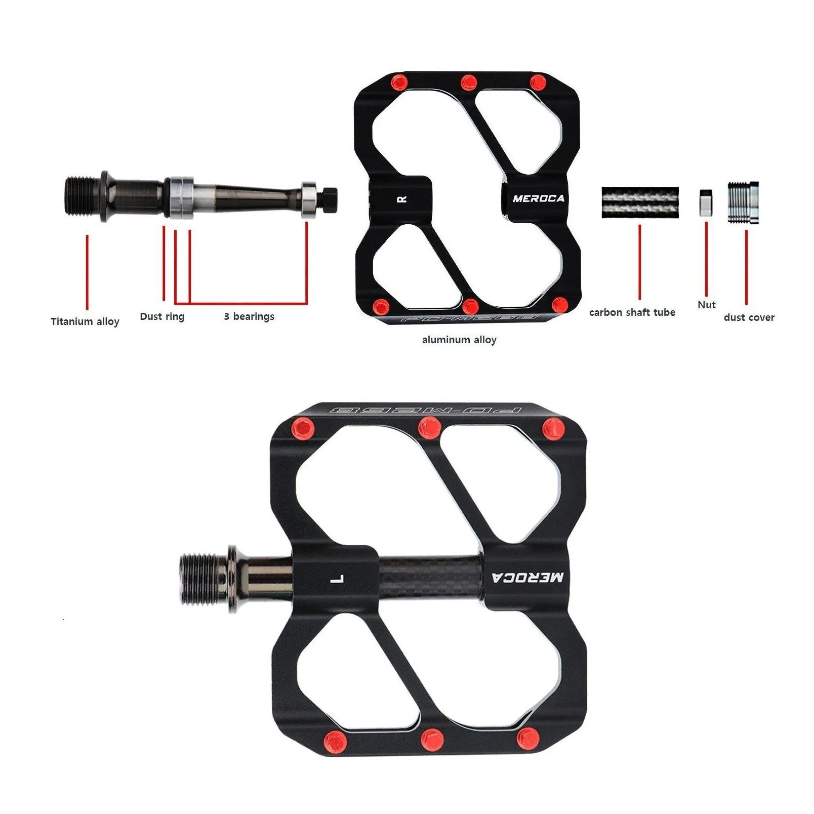 Bike Pedals MEROCA Bicycle Pedal 3 Bearing Non-Slip Mtb Pedals Sealed Three Bearing Aluminum Alloy Mountain Bike Pedal Cycling Accessories