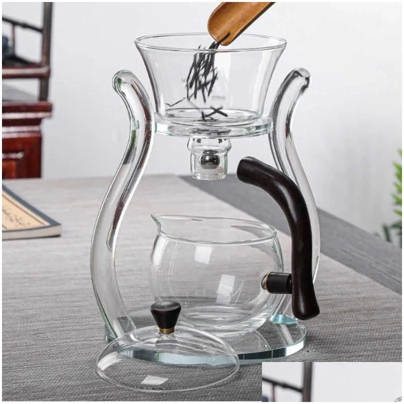 Latest High borosilicate glass automatic tea set magnetic suction water palace lamp modeling kungfu tea glass pot tea set