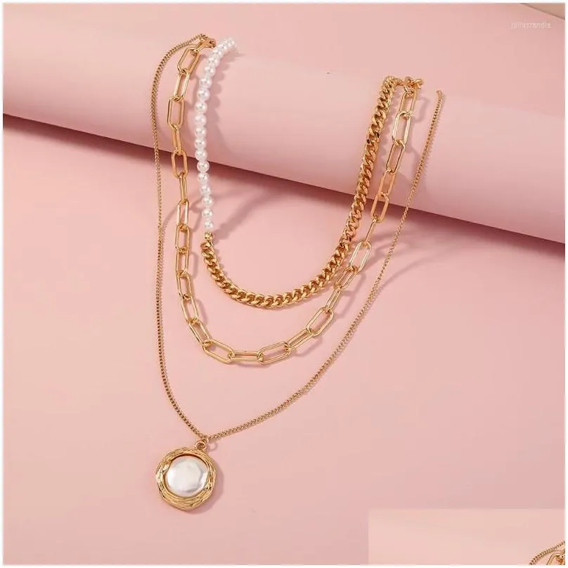 Pendant Necklaces Baroque Imitation Pearls Necklace For Women Punk Asymmetric Basic Chain Multi Layer Choker Collar Temperament