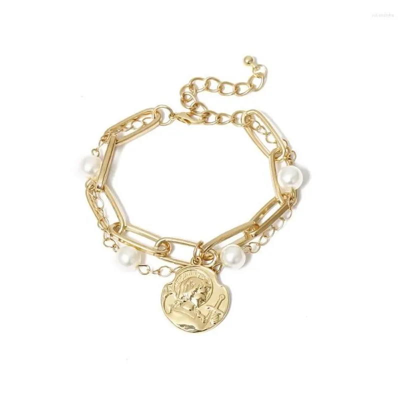 Link Bracelets High Quality Charm Imitation Pearl Bracelet Bangle For Women Armband Steampunk Portraits Chunky Chain Couple Jewelry