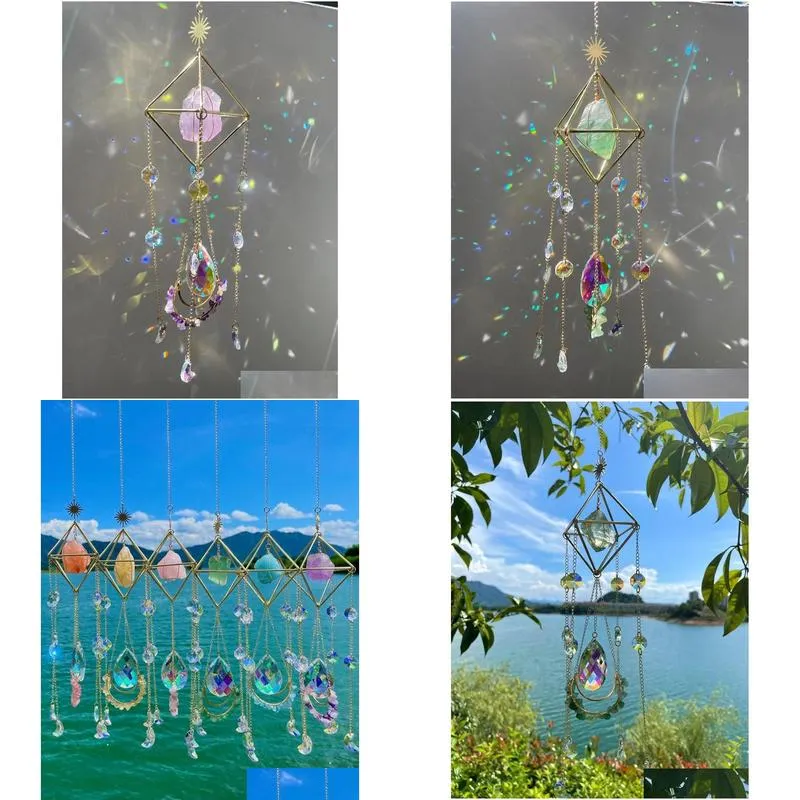 decorative objects figurines sun catcher/ crystal suncatcher/ hanging amethyst aurora gemstone prism/ rainbow maker/ boho decor