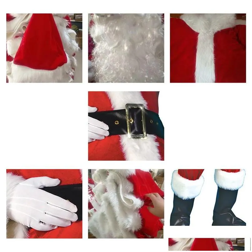 adult santa claus costume flannel classic suit christmas cosplay props men coat pants beard belt hat christmas set m xl