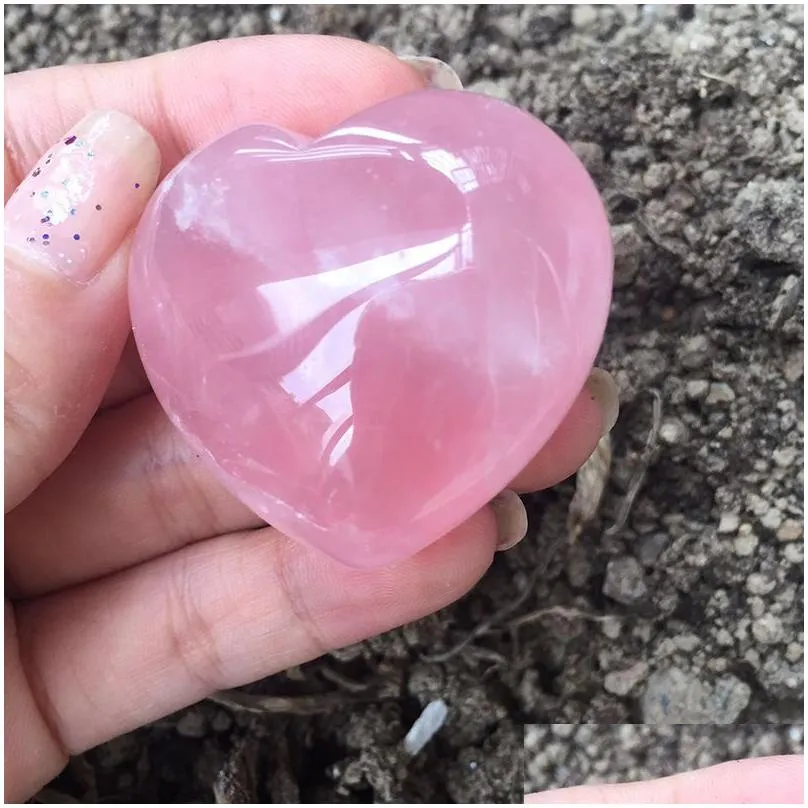 Natural Rose Quartz Heart Shaped Pink Crystal Carved Palm Love Healing Gemstone Lover Gife Stone Crystal Heart Gems