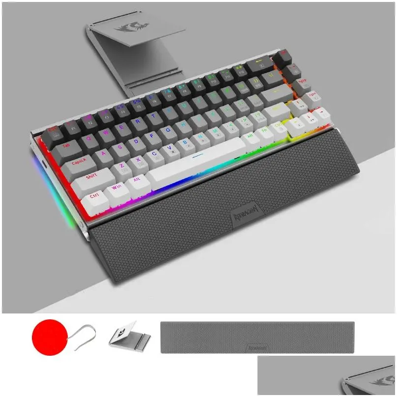 n K641 Full Metal Mechanical Keyboards RGB Backlit 68 Key PBT Gaming Keyboards Blue Red Switches For  PC