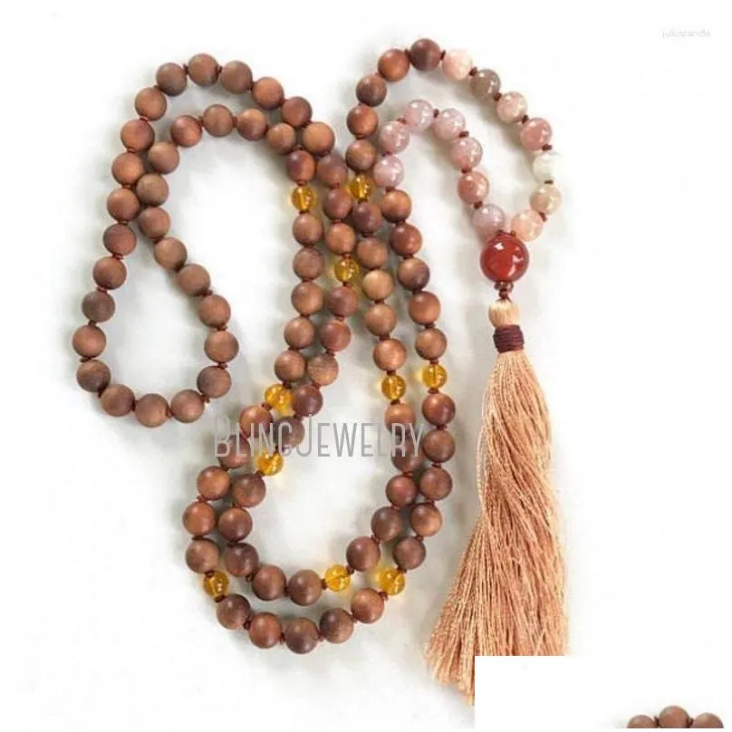 Pendant Necklaces MN21331 Mala For Happiness Sunstone Moonstone Necklace To Cleanse Negativity Sandalwood And Citrine 108 Bead