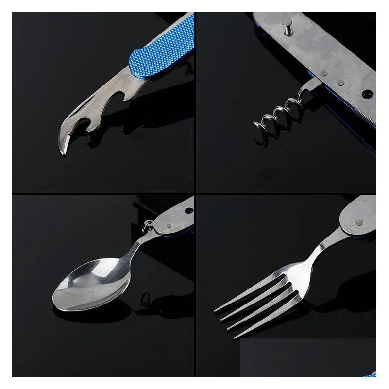 Multifunctional Foldable Tableware Removable Combination knife Outdoor kitchen tools foldable fork and spoon Swiss Army Fruit Knife