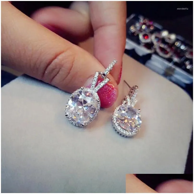 Dangle Earrings Huitan Women`s With White Cubic Zirconia Shiny Female Accessories High Quality Silver Color Fashion Jewelry