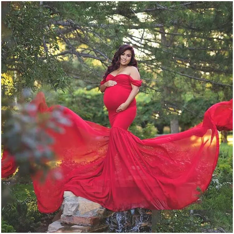 Maternity Pography Props Long Pregnancy Dress For Po Shooting Off Shoulder Pregnant Dresses Women Maxi Gown1