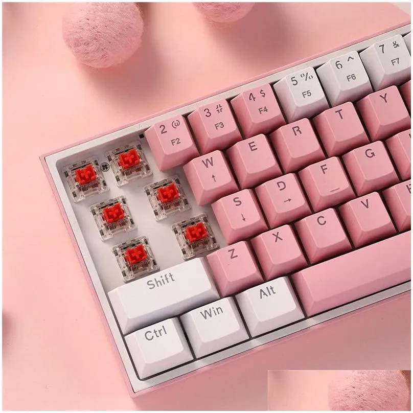 n Fizz K617 Wired RGB Mechanical Gaming Keyboard 61 Keys White Pink Color Linear Red Switch Software Supported