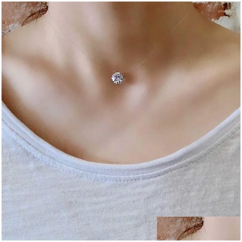 Pendant Necklaces Invisible Fish Line Crystal Necklace Pendants Neck Zircon Women Clavicle Chain Lady Feminino Collar