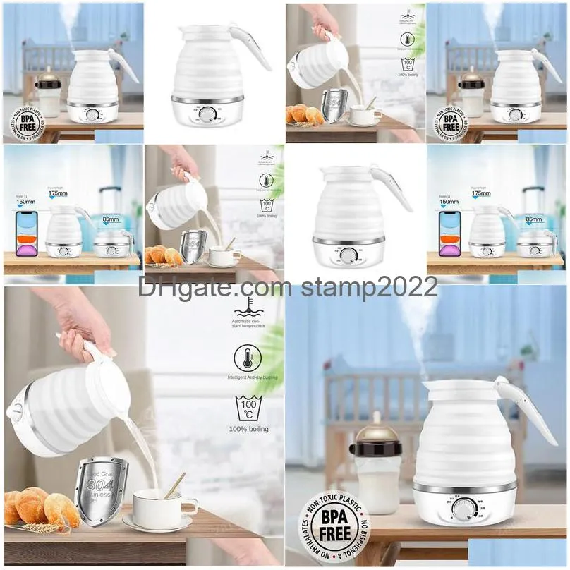 water bottles foldable and portable teapot heater 06l 600w electric kettle for travel home tea pot silica gel 231109