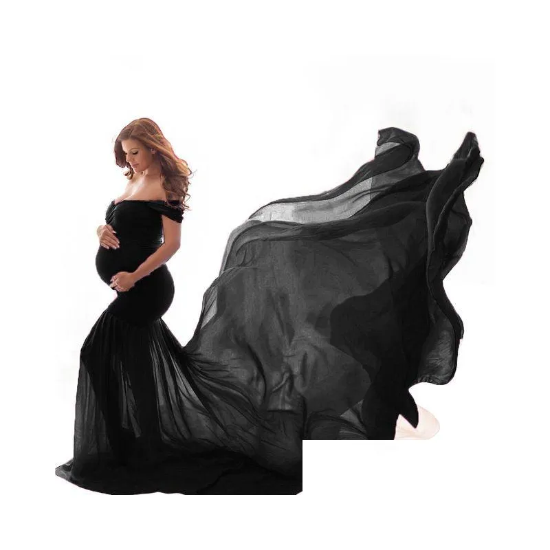 Maternity Pography Props Long Pregnancy Dress For Po Shooting Off Shoulder Pregnant Dresses Women Maxi Gown1