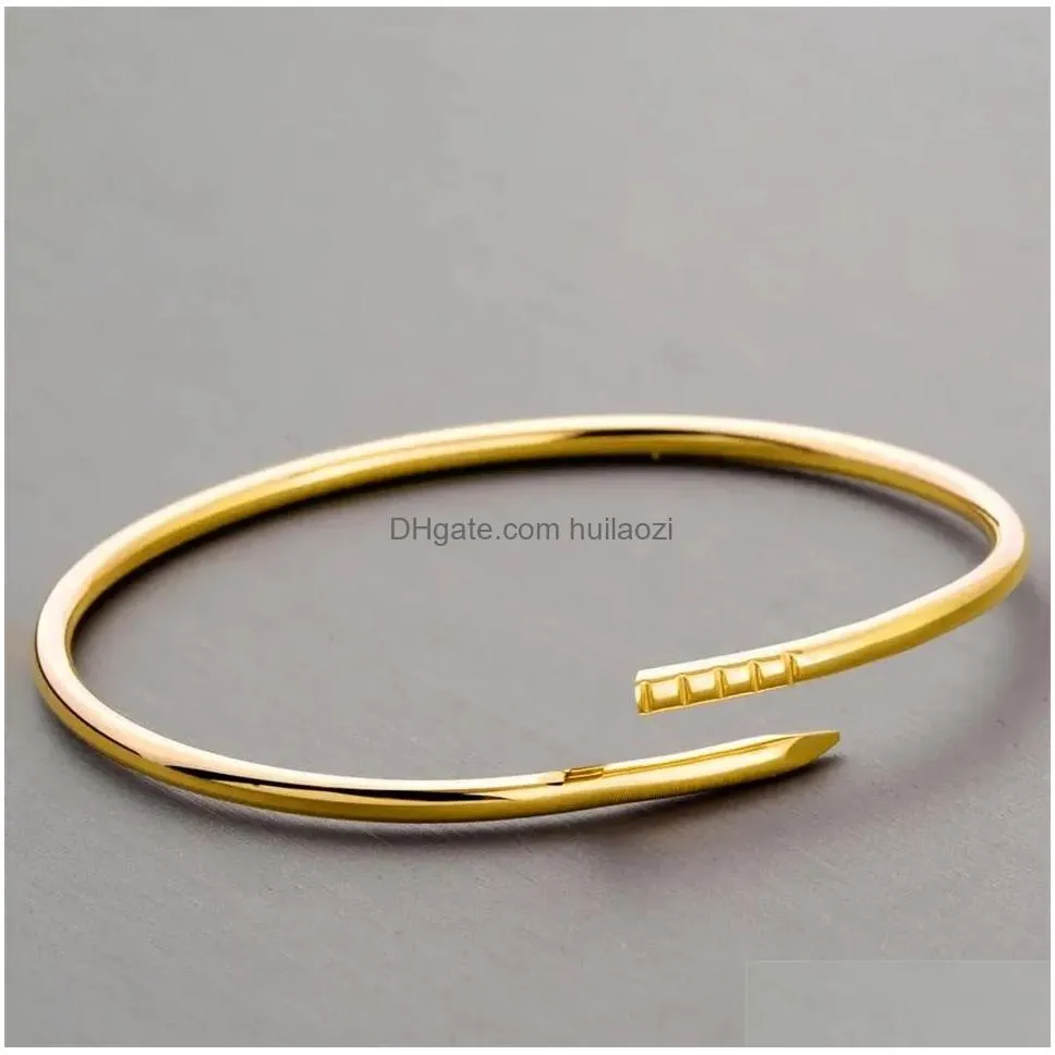  luxury designer bracelet 3mm thinner nail fashion unisex cuff couple bangle gold steel jewelry valentines day gift