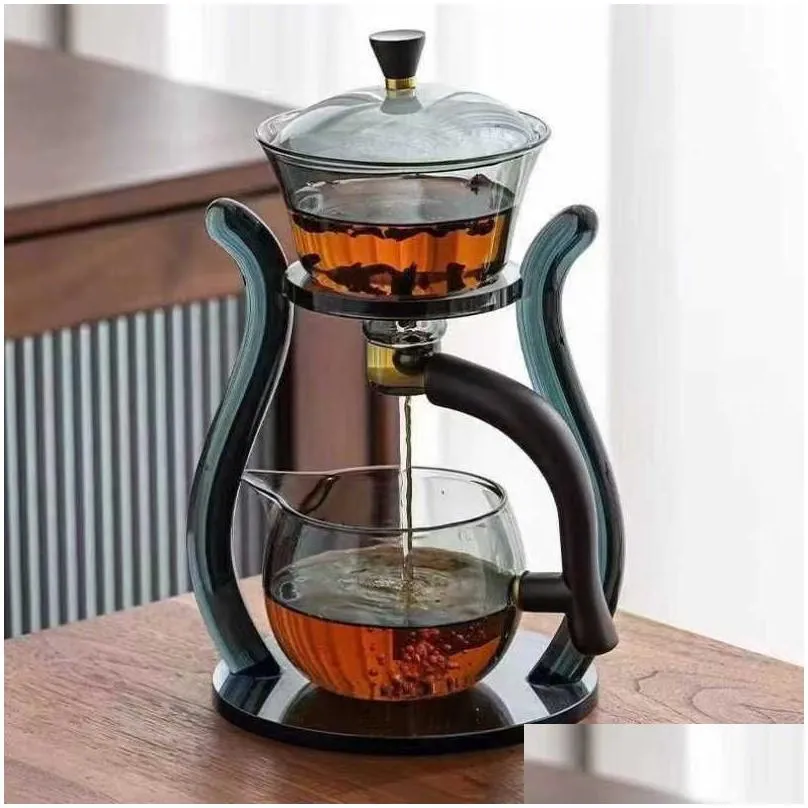 Latest High borosilicate glass automatic tea set magnetic suction water palace lamp modeling kungfu tea glass pot tea set