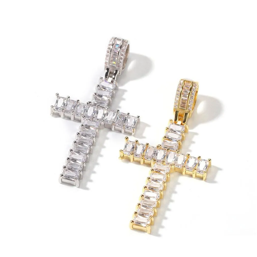 2020 New Arrival Real Gold Plated T Square Cubic Zircon Cross Pendant Necklace Personalized Full Diamond Hip Hop Jewelry Gifts for