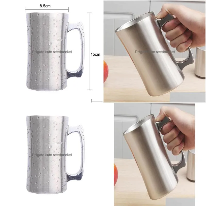 insulated cup stainless steel mugs with lid 20oz large mug double wall beer stein tumbler with handle insulated beer mug t20052714687