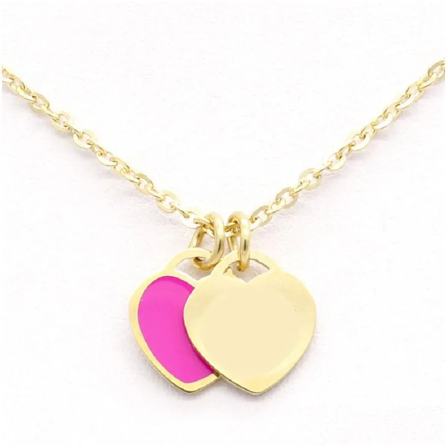 designer new brand hearts love pendant necklace for womens stainless steel accessories zircon green pink gold rose heart necklace women jewelry gift party
