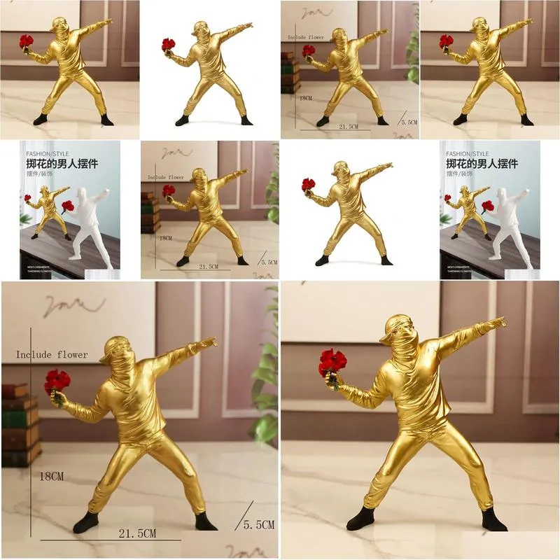 decorative objects figurines resin statues sculptures banksy flower thrower statue bomber home decoration modern ornaments figurine collectible