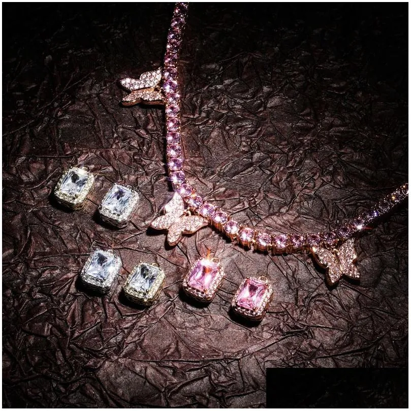 Bling Butterfly Letters Cubic Zirconia Tennis Chain Choker Necklace New Arrival Rose Gold Bijoux Hip Hop Iced Out Jewelry Gifts for