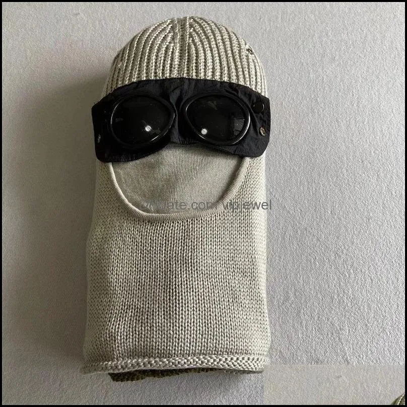 2021 europe two lens glasses windbreak hood autumn winter warm beanies outdoor hip hop cotton knitted men mask casual male skull caps hats black grey with