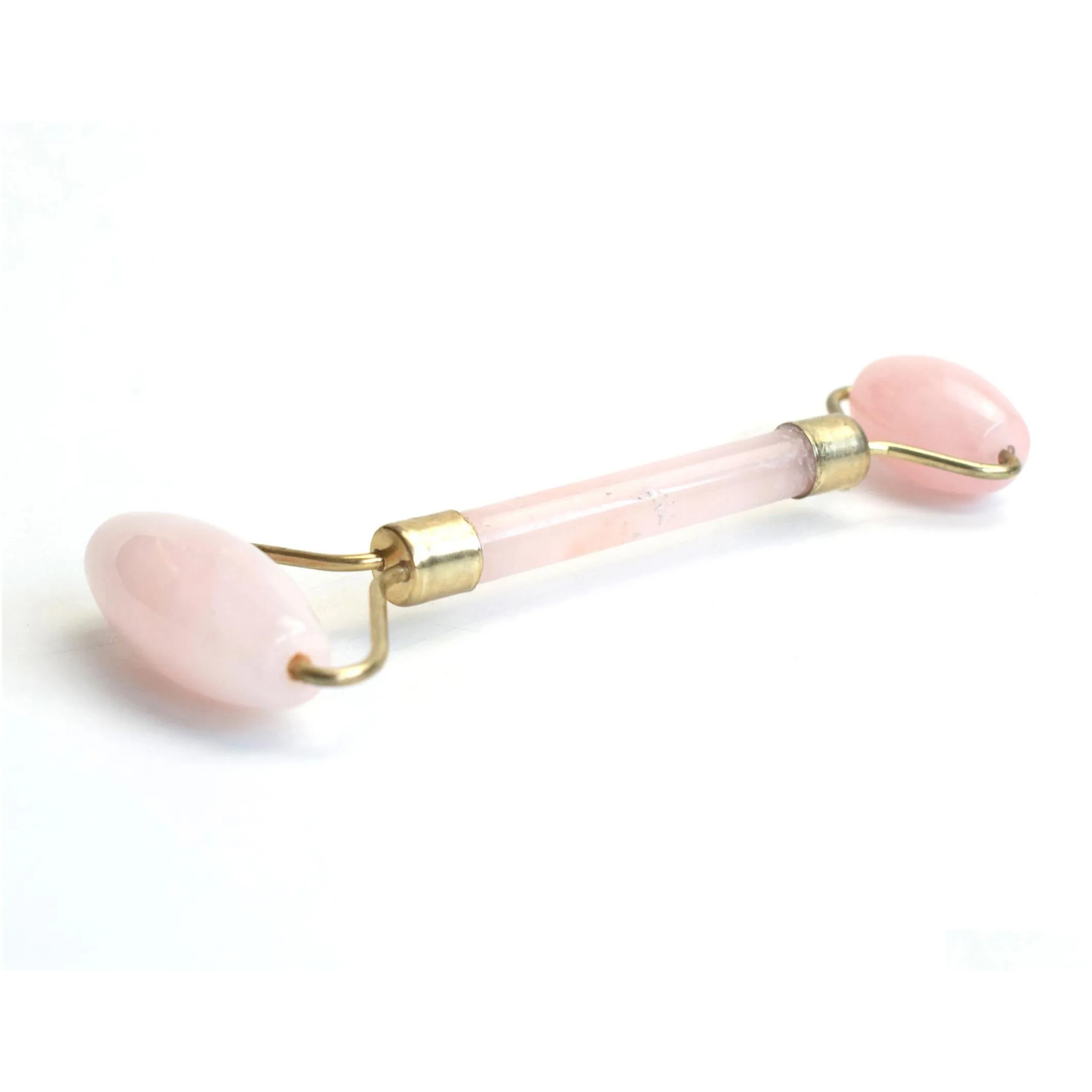 Natural Chakra Rose Quartz Carved Reiki Crystal Healing Gua Sha Beauty Roller Facial Massor Stick with Alloy Gold-Plated