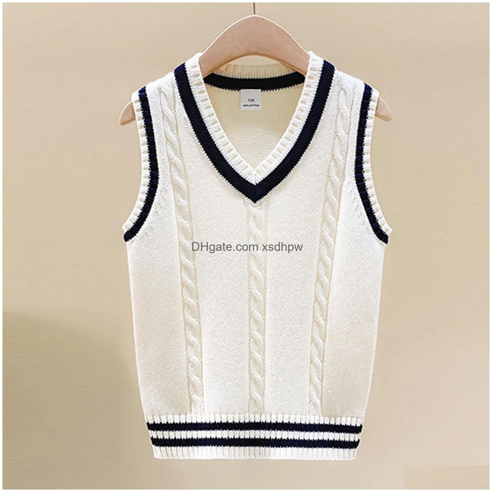 waistcoat boys and girls school uniform belt casual knit sweater vneck prep style coat 230330