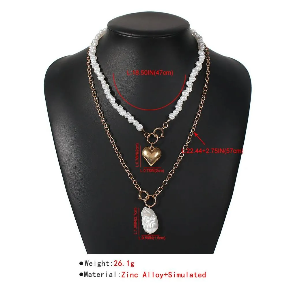 Wholesale Heart Dragon Charm Pearl Beaded Layered Necklace Choker Chain for Women Gold Aesthetic Y2k New Fashion Jewelry Accessories Mom Birthday Gifts for