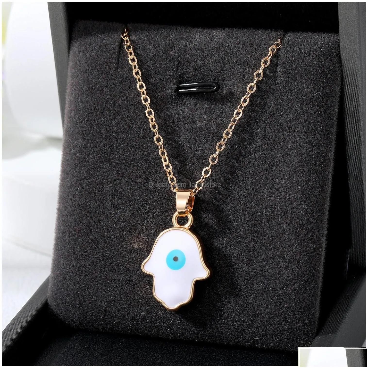 Pendant Necklaces Pendant Necklaces Colorf Turkish Blue Evil Eye Palm Hand Necklace For Women New Trendy Lucky Clavicle Chain Choker J Dht8F