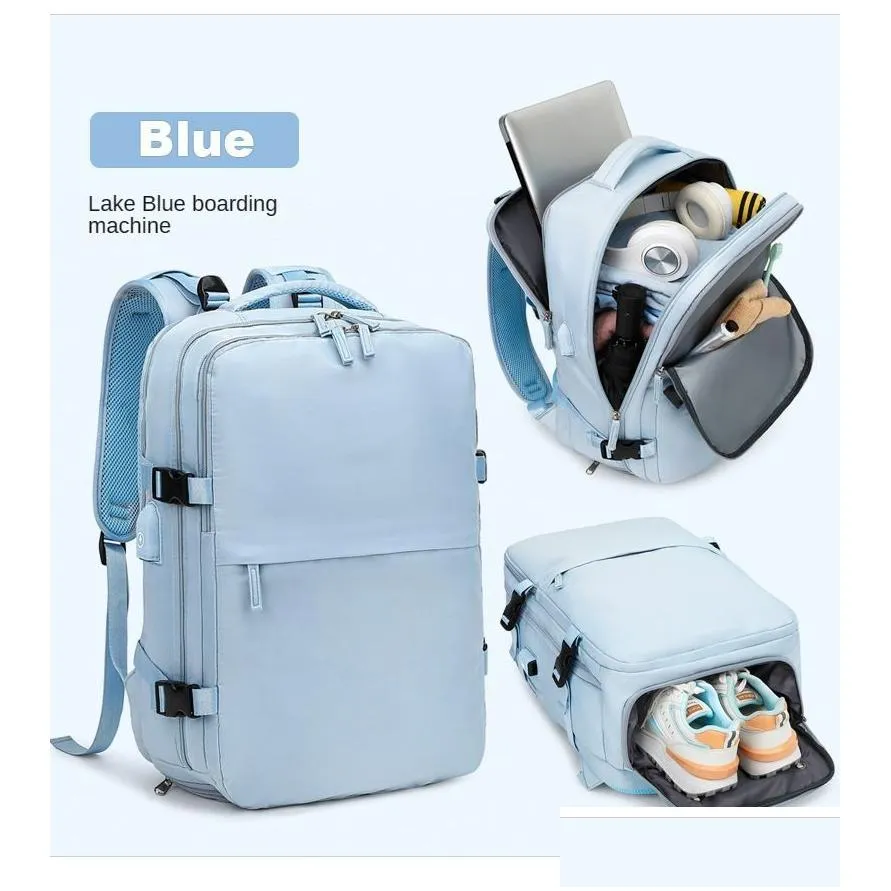 Travel backpack cabin Aircraft Large capacity waterproof dry and wet compartmented luggage Laptop backpack external USB charging