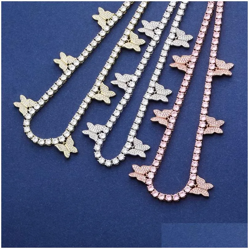 Bling Butterfly Letters Cubic Zirconia Tennis Chain Choker Necklace New Arrival Rose Gold Bijoux Hip Hop Iced Out Jewelry Gifts for