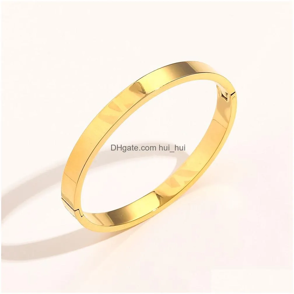 Charm Bracelets Europe America Fashion Style Women Bangle Luxury Designer Jewelry 18K Gold Plated Stainless Steel Wedding Lovers Gif Dhvue