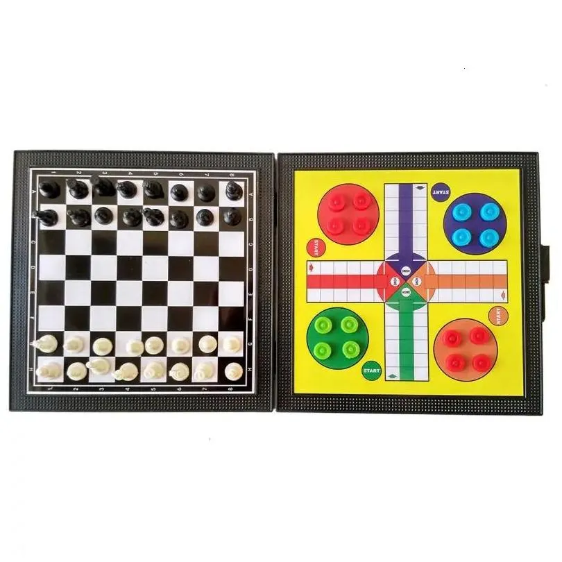 Chess Games 5 In 1 Chessmen Checkers Magnetic Board Game Flying Chess Classic Flight Puzzle Set Educational Toy For Friend Children Gift