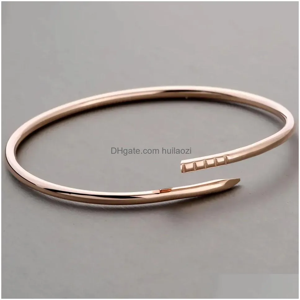  luxury designer bracelet 3mm thinner nail fashion unisex cuff couple bangle gold steel jewelry valentines day gift