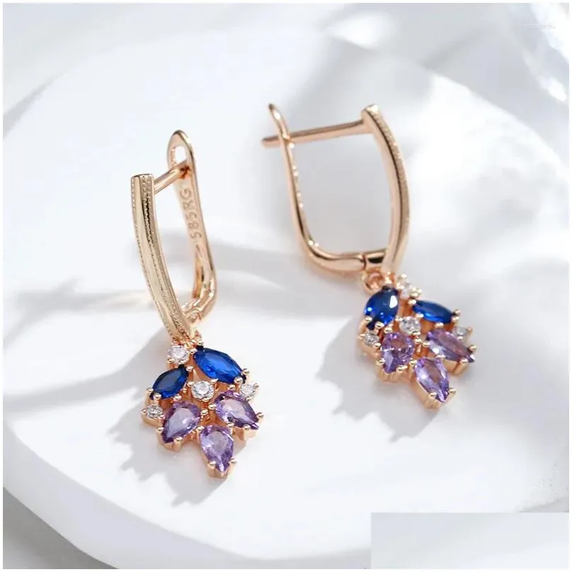 Dangle Earrings Gulkins Shiny Purple Blue Mix Natural Zircon Drop Women Trend 585 Rose Gold Color Wedding Fine Jewelry Crystal Gift