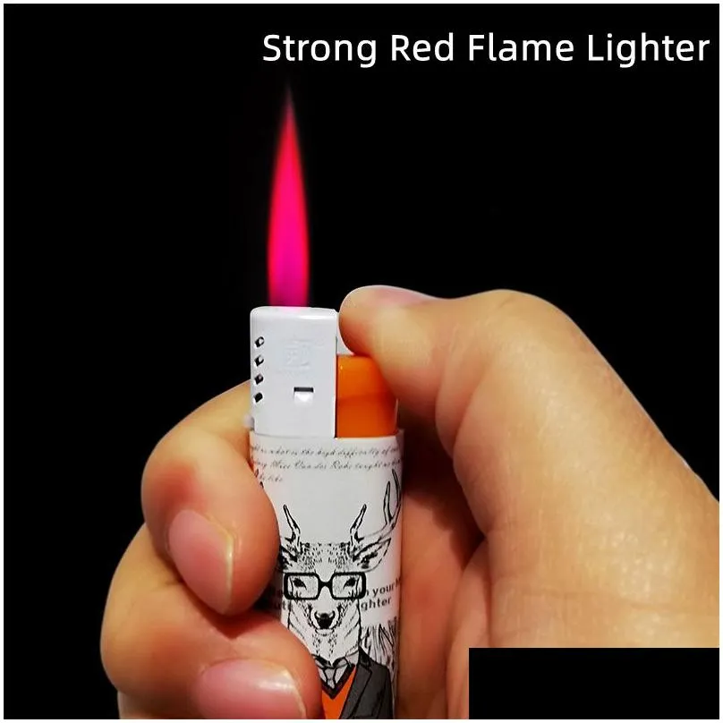  windproof torch lighter red flame  gas refill cigarette lighter butane inflated plastic lighters 25 pcs per pack gadgets