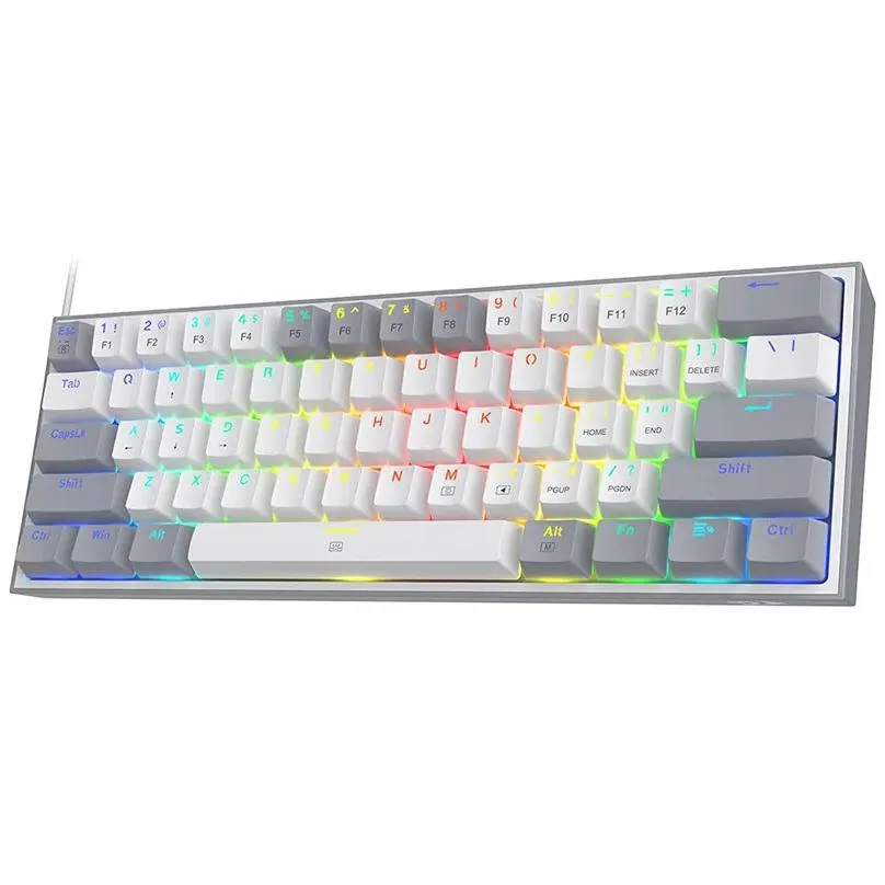 n Fizz K617 Wired RGB Mechanical Gaming Keyboard 61 Keys White Pink Color Linear Red Switch Software Supported